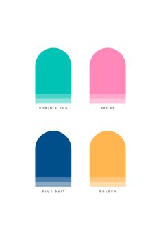 four different colored hats with the words robin's egg, blue suit, golden