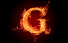 the letter c in fire on a black background