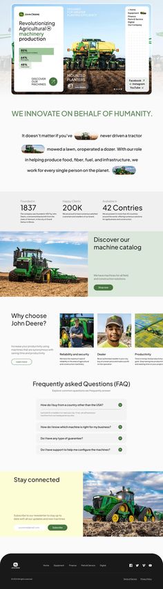 the farm website is shown in green and white colors, with an image of tractors on it