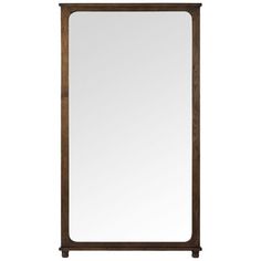 a mirror that is sitting on top of a wooden frame with an iron bar at the bottom