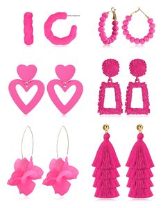 PRICES MAY VARY. 🌸【Hot Pink Earrings】A set of 6pairs statement earrings in hot pink,twisted rope round hoop earrings,bead hoop earrings,double heart earrings,floral drop earrings,tassel dangle earrings and rectangle drop earrings. These statement earrings will add more fun and cuteness to your outfit,sweet but personality. 🌸【Lightweight & Comfortable】Our exquisite dangle earrings are made of high quality tassel,acrylic or alloy,nickel-free and lead-free,hypoallergenic,will not tarnish. Lightwe Barbie Doll Room, Barbie Doll Makeover, Barbie Doll Makeup, Barbie Doll Hairstyles, Doll Room Decor, Pink Statement Earrings, Lover Earrings, Hot Pink Earrings, Barbie Look