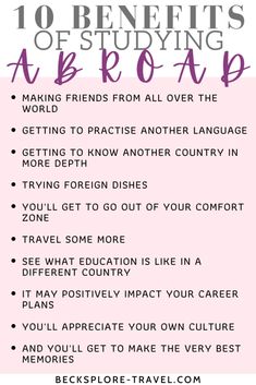 the 10 benefits of studying abroad info sheet with text overlaying that reads,'10 benefits of studying afroagp making friends from all over the world getting to practice