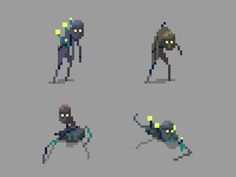 some pixel art work that looks like they are in different poses, with one person on the