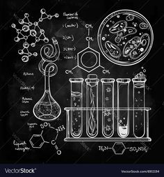 a blackboard drawing of science equipment