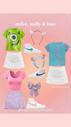 an image of some clothes and shoes on a pink background