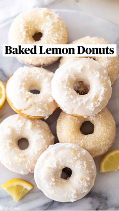 glazed donuts with lemon slices on a plate