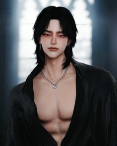 a man with black hair and no shirt