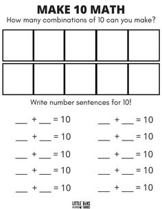 the worksheet for making 10 maths with numbers to 10 and ten on it