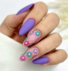 Nail arts 💅 Hard Gel Nails, Aurora Nails, Sunflower Nails, Purple Nail Designs, Lavender Nails, Blue Acrylic Nails, Cute Nail Art Designs, Purple Nail