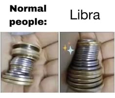 there are two pictures with different types of coins in them and the words normal people libra below