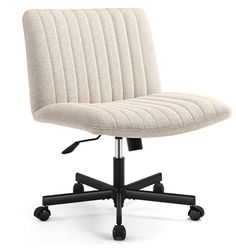 an office chair with wheels on the back and seat upholstered in beige fabric