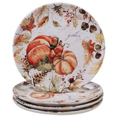 41855SET4 Holiday/Thanksgiving & Fall/Thanksgiving & Fall Tableware and Decor Turkey Platter, Appetizer Plates Set, Dinner Plate Set, Watercolor Pumpkins, Colorful Ceramics, Ceramic Dinnerware, Scene Design, Appetizer Plates, Harvest Festival