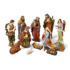 a group of figurines depicting the birth of jesus