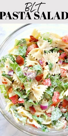 BLT Pasta Salad in a bowl. Leftover Smoked Pork, Pork Bbq Sauce, Summer Pasta Salad Recipes, Pork Bbq, Farfalle Pasta