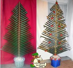 a christmas tree made out of wine corks next to a potted christmas tree