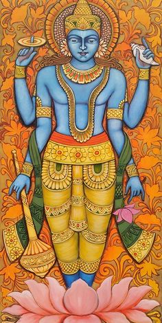 an image of the hindu god sitting in front of a lotus flower and holding a bird