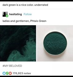 two pictures one is green and the other has black powder in it, both are white