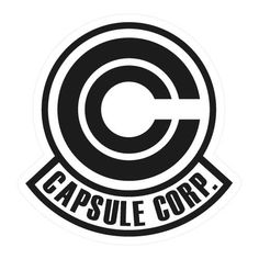 a black and white logo with the words capsulee corp on it's side