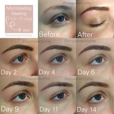 First 14 days of the healing process after Microblading are always the hardest! Your brows gets darker, develop small scabs, and flake. This is normal! Stay strong, don't pick, and let those brows heal.❤️ Microblading Healing Process, Permanent Brows, Mircoblading Eyebrows, Tattoo Healing Process, Eyebrow Microblading, The Healing Process, Permanent Cosmetics, Permanent Makeup Eyebrows, Permanent Eyebrows