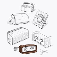 sketches of different types of speakers on a white background