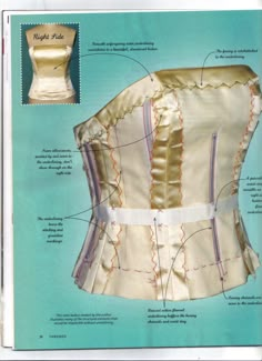 the back of a corset is shown with instructions on how to sew it