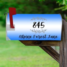 a blue mailbox with the number 945 on it