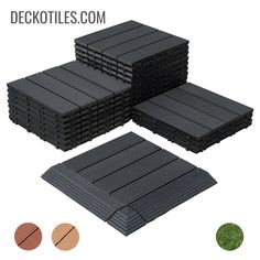 several pieces of black plastic decking laid out on top of each other with different colors