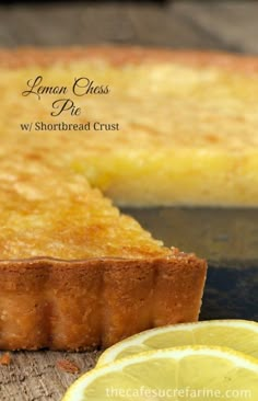 lemon chess pie with shortbread crust on a cutting board