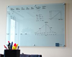 a white board with writing on it in an office