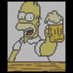 the simpsons cross stitch pattern is shown in yellow and white, with an image of homer