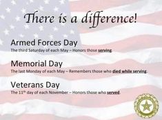 an american flag with the words, there is a difference armed forces day memorial day