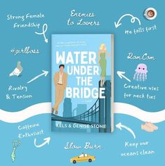 water under the bridge book cover with information about it and its features on blue background