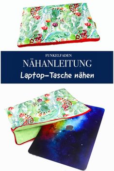 two place mats with different designs on them and the words, hahnleiung laptop - tasch mahen