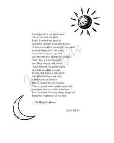 a poem written in black ink on white paper with the sun and moon above it