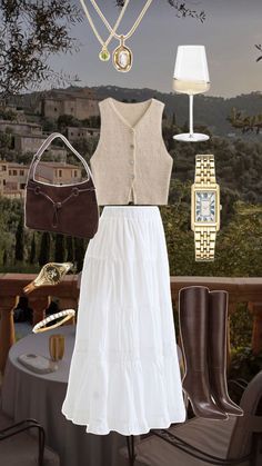 Chic Napa Outfits, Country Elegant Outfit, Aesthetic Winery Outfits, Italian Summer Clothing, Marthas Vinyard Outfits, Italy Clothing Aesthetic, Classy Flowy Outfits, Napa Valley Outfit Fall Wine Tasting, Italy Summer Wardrobe