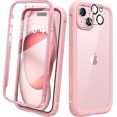 an iphone case that is pink and has the cover open to show it's glass back