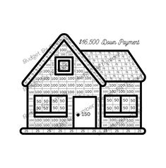 a drawing of a house with the words $ 500 down payment written on it in black and white