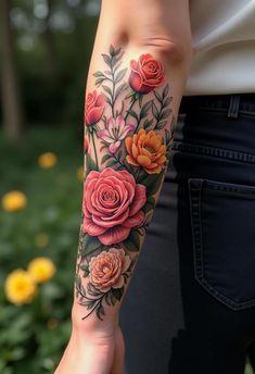 a woman's arm with flowers on it