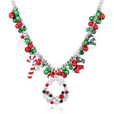 About This Item Embrace The Holiday Spirit With This Festive Jingle Bell Necklace,Featured Xmas Themed Candy Cane,Socks,Christmas Tree,Red And Green Jingle Bells Charms ,And End Finished With Crystal Teardrop Pendant Christmas Ornament Charm Bib Statement Necklace Showcase Your Festive Style In A Fun Way Necklace Size : 18" + 3" L , Pendant Decor Size : 2" L Material: Alloy ,Crystal Christmas Gifts For Women Girls Ho Christmas Tree Red And Green, Diy Christmas Bulbs, Jingle Bell Necklace, Girls Holiday Party, Bell Necklace, Christmas Jingles, Christmas Necklace, Jingle Bell, Teardrop Pendant