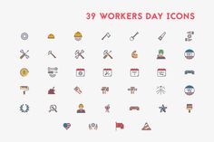 the 29 workers day icons are displayed on a white background