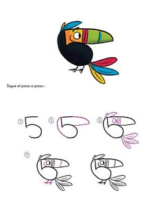 how to draw a cartoon bird with numbers and colors for kids step by step drawing