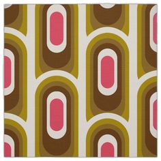 an abstract pattern with pink and brown circles on a white background, in the style of art deco