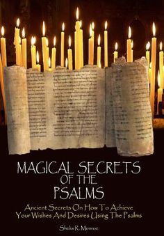 an open book with candles in it and the words,'magic secrets of the palms ancient secrets on how to achieve your wishes and desired using them