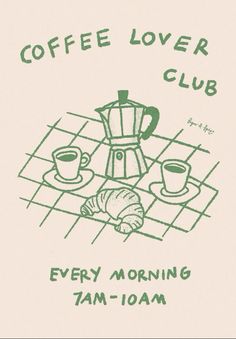 the coffee lover club logo is shown with two cups and a croissant on it