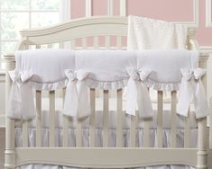 All White Linen 8-pc. Crib Bedding Set - Liz and Roo White Crib White Bedding, Luxury Crib Bedding, Luxury Baby Bedding, Boys Crib Bedding Sets, Luxury Nursery, Girl Crib Bedding Sets, Baby Boy Crib Bedding