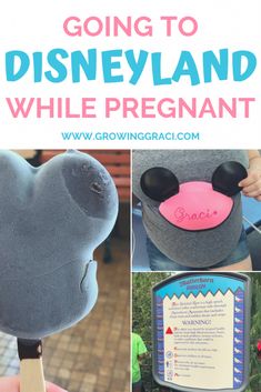 a collage of photos with the words going to disneyland while pregnant on them and mickey mouse