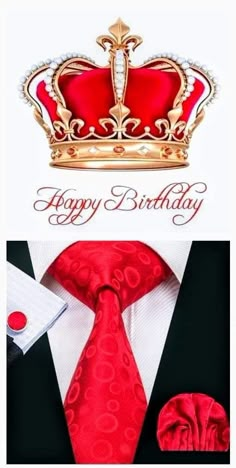 a man wearing a red tie with a crown on it and the caption happy birthday