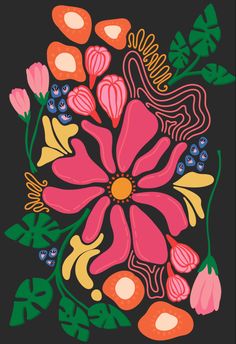 a colorful floral arrangement on a black background