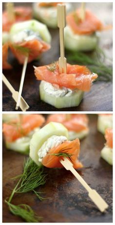 several photographs of food being prepared on sticks