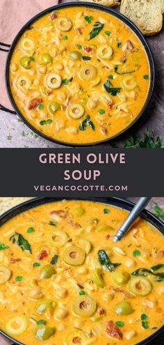 Green Olive Soup Winter Meals Vegan, Olive Soup, Vegan Cocotte, Cocotte Recipes, Collard Green Soup, Cocotte Recipe, Easy Vegan Soup, Vegan Stuffed Peppers, Barley Soup